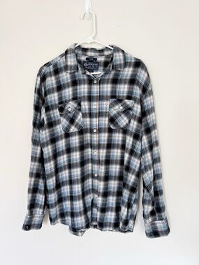 American Rag Mens Large Blue Plaid Flannel Shirt Long Sleeve Button Down